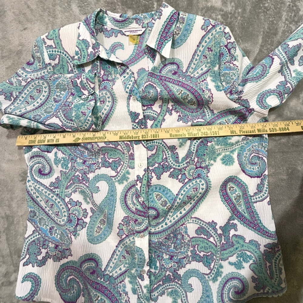 Allison Daley Button Up Shirt Women 18W White Paisley 3/4 Sleeve Seersucker - Picture 4 of 10